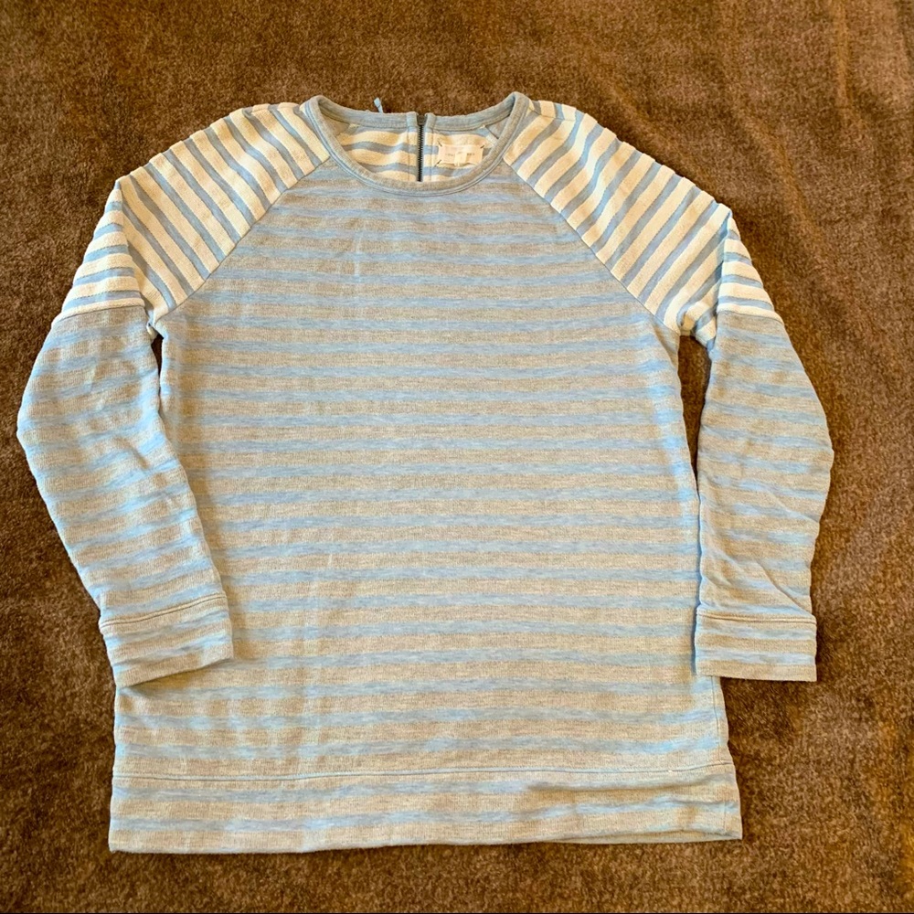 Lou & Grey Top Raglan Sleeve Striped Top with Back Zip Detail
